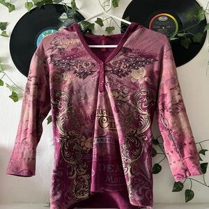 Gitano Burgundy and Pink Embellished Top